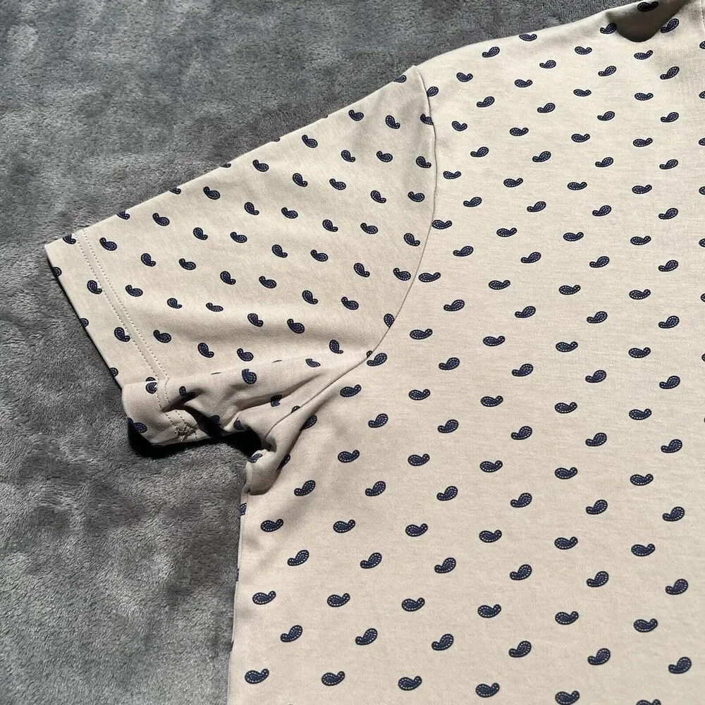 Cremieux Classics Mens Polo Shirt Size‎ L Khaki Geo Print